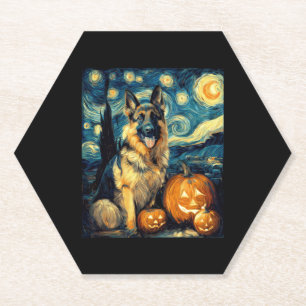 Dessous-de-verre En Papier Chien berger allemand mignon Halloween Jack-o'-lan