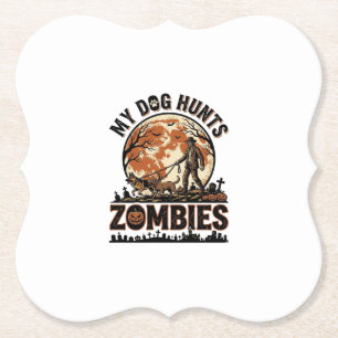 Dessous-de-verre En Papier Chien chasse les zombies Conception de vecteur Hal