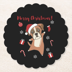 Dessous-de-verre En Papier Chien de boxe Noël Neige hiver Animaux Chiens Chie
