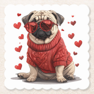 Dessous-de-verre En Papier Chien de Carlin de la Saint-Valentin