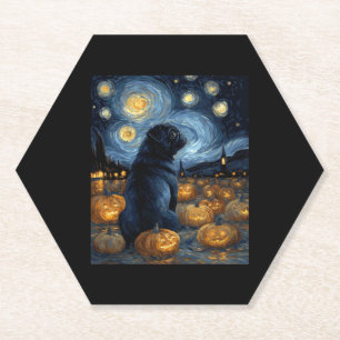 Dessous-de-verre En Papier Chien de Carlin noir van gogh nuit étoilée hallowe