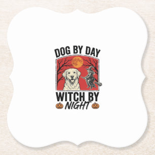 Dessous-de-verre En Papier Chien de Jour Sorcière de Nuit Vintage Halloween C
