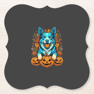 Dessous-de-verre En Papier Chien d'Halloween avec citrouilles Jack O Lantern_