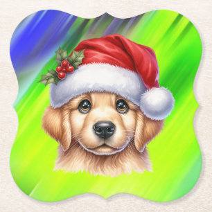 Dessous-de-verre En Papier Chien d'or retriever avec le style du Père Noël