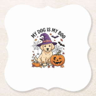 Dessous-de-verre En Papier Chien est Boo Halloween Sorcière Chiot Citrouille_