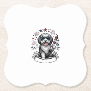 Dessous-de-verre En Papier Chien Patriotique Feu d'Artifice Vintage Vector T-