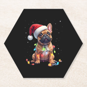 Dessous-de-verre En Papier Chien-taureaux français Père Noël Chien-taureaux f