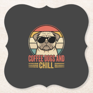 Dessous-de-verre En Papier Chiens de café et Pug Rétro Chill