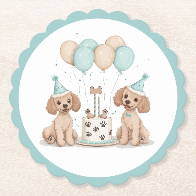 Dessous-de-verre En Papier Chiens de caniche normaux d'anniversaire (Devant)
