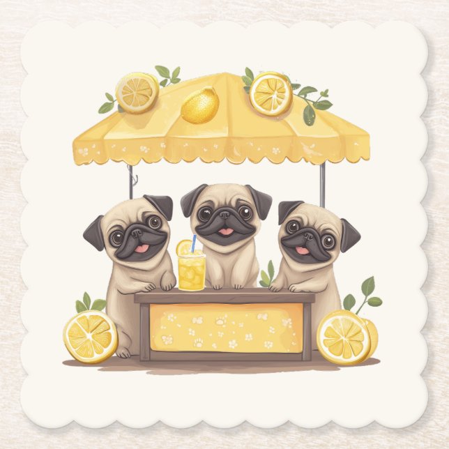 Dessous-de-verre En Papier Chiens de carlin Stand de Lemonade (Devant)