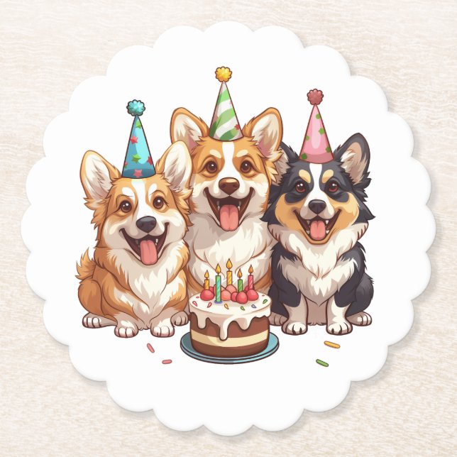 Dessous-de-verre En Papier Chiens de Corgi d'anniversaire (Devant)