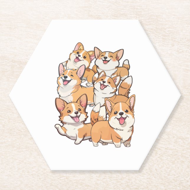 Dessous-de-verre En Papier Chiens de Corgi heureux (Devant)