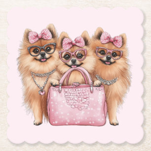 Dessous-de-verre En Papier Chiens de Poméranie à la mode Porte-monnaie rose