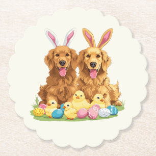 Dessous-de-verre En Papier Chiens Retriever dorés de Pâques aux oreilles de l