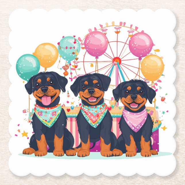 Dessous-de-verre En Papier Chiens Rottweiler À Un Carnaval (Devant)