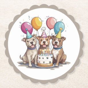 Dessous-de-verre En Papier Chiens taureaux de Pit d'anniversaire