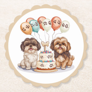 Dessous-de-verre En Papier Chih Tzu Chiens Anniversaire Gâteau