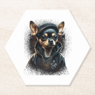 Dessous-de-verre En Papier Chihuahua Cool Chien Rap Hip-Hop Gangster