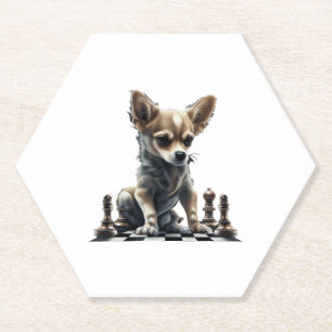 Dessous-de-verre En Papier Chihuahua Joueuse d'échecs