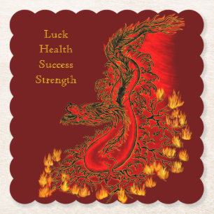 Dessous-de-verre En Papier Chine Dragon rouge et or design