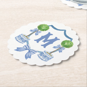 Dessous-de-verre En Papier Chinoiserie Aquarelle Bow Topior Monogramme Crest