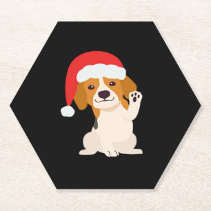 Dessous-de-verre En Papier Chiot beagle avec casquette Père Noël pour amoureu