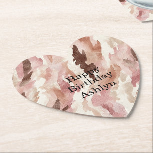 Dessous-de-verre En Papier Chocolat à la crème rose Brown Anniversaire Abstra