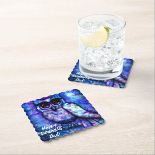 Dessous-de-verre En Papier Chouette Abstraite Whimsical Big Eyed Bleu vert po