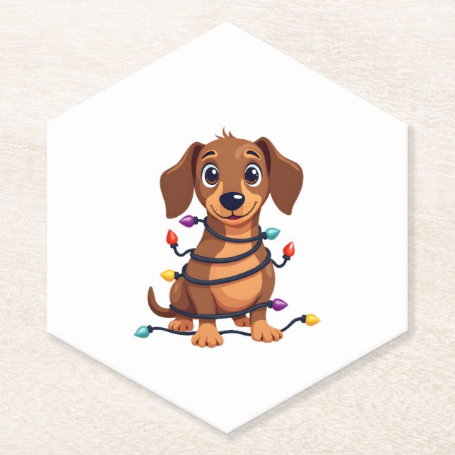 Dessous-de-verre En Papier Christmas Dachshund Lights (Devant)