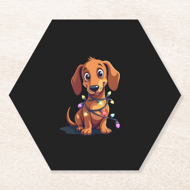 Dessous-de-verre En Papier Christmas Dachshund Lights (3) (Devant)