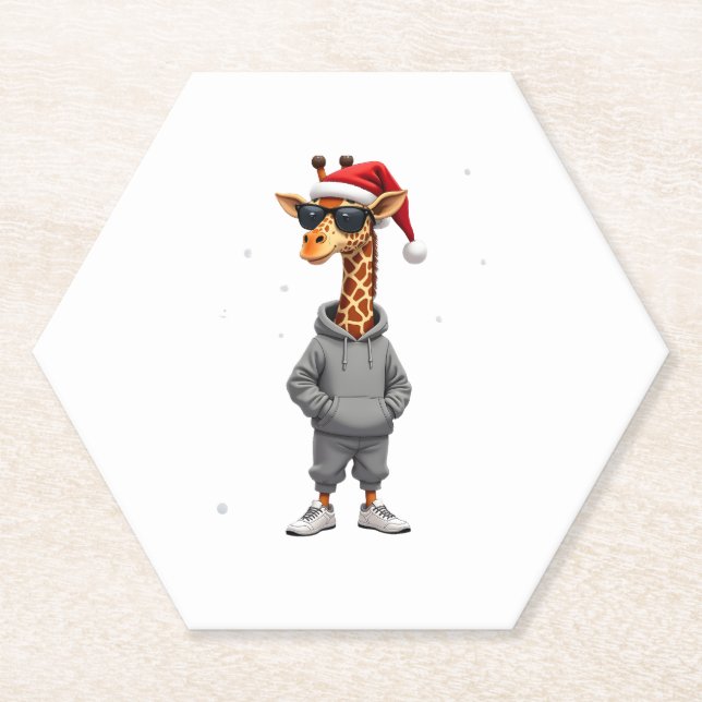 Dessous-de-verre En Papier Christmas Giraffe Santa Long Sleeve T-Shirt (1) (Devant)