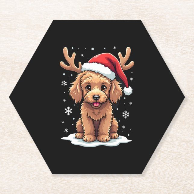 Dessous-de-verre En Papier Christmas Goldendoodle Dog Reindeer Holiday Doodle (Devant)