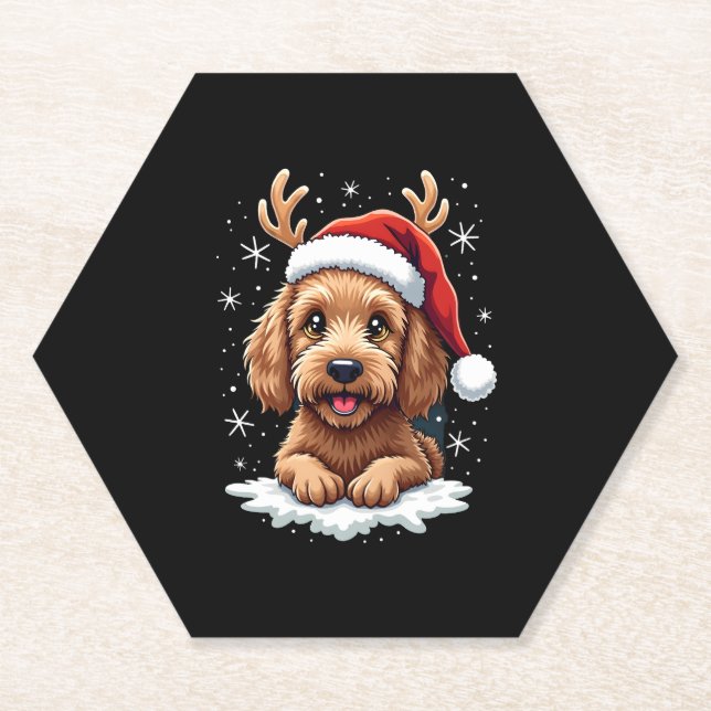 Dessous-de-verre En Papier Christmas Goldendoodle Dog Reindeer Holiday Doodle (Devant)