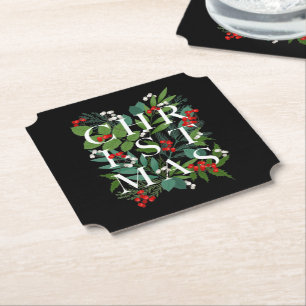 Dessous-de-verre En Papier CHRISTMAS Greenery Berries Holiday Black