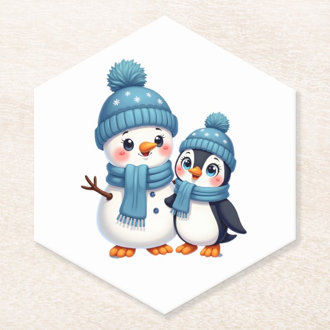 Dessous-de-verre En Papier Christmas Merry Christmas For Gift Penguin Snowman (Devant)