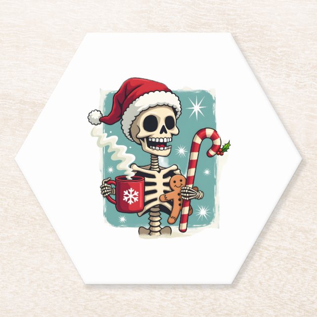 Dessous-de-verre En Papier Christmas Skeleton Hot Chocolate Xmas Men Women Ki (Devant)