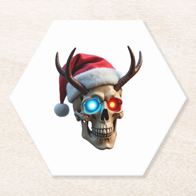 Dessous-de-verre En Papier Christmas Skull with Santa Hat and Antlers Mystic  (Devant)