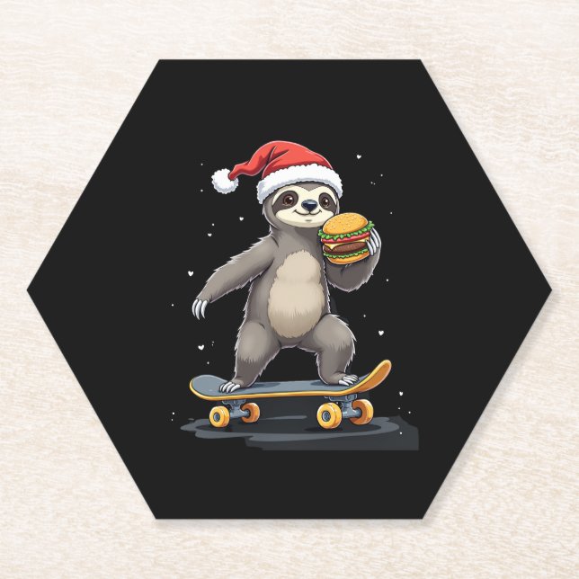 Dessous-de-verre En Papier CHRISTMAS SLOTH Funny Christmas Skateboard Sloth (Devant)