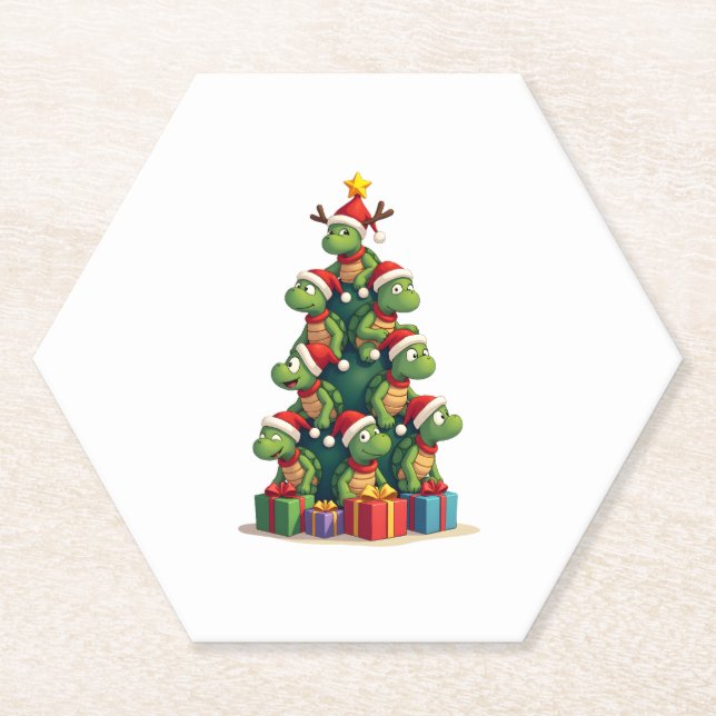 Dessous-de-verre En Papier Christmas Tree Sea Turtle Turtles Tortoise T-Shirt (Devant)