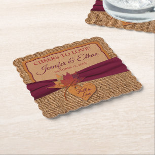 Dessous-de-verre En Papier Chute d'amour, Feuilles d'automne, Mariage Burlap