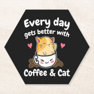 Dessous-de-verre En Papier Citation drôle de café et de chat amateur de caféi