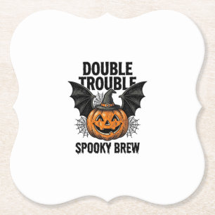 Dessous-de-verre En Papier Citrouille d'Halloween Sorcière Double Trouble Vin