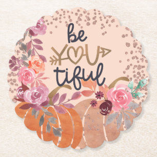 Dessous-de-verre En Papier Citrouilles de pompe florale en or rose "Be You ti