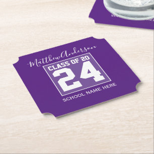 Dessous-de-verre En Papier Classe de 2024 Modern Royal Purple Graduation Part