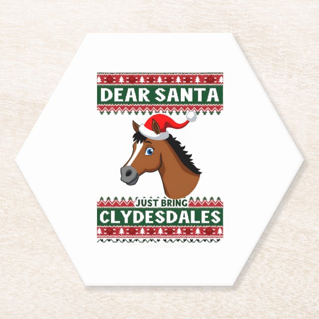 Dessous-de-verre En Papier Clydesdale Horse Christmas Ugly Xmas Sweater Eques (Devant)