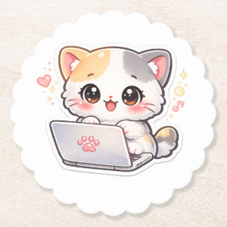 Dessous-de-verre En Papier Coaster de bureau avec un chat Chibi Kawaii mignon