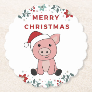 Dessous-de-verre En Papier Cochon Joyeux Noël Animaux Cochons Dessous de verr