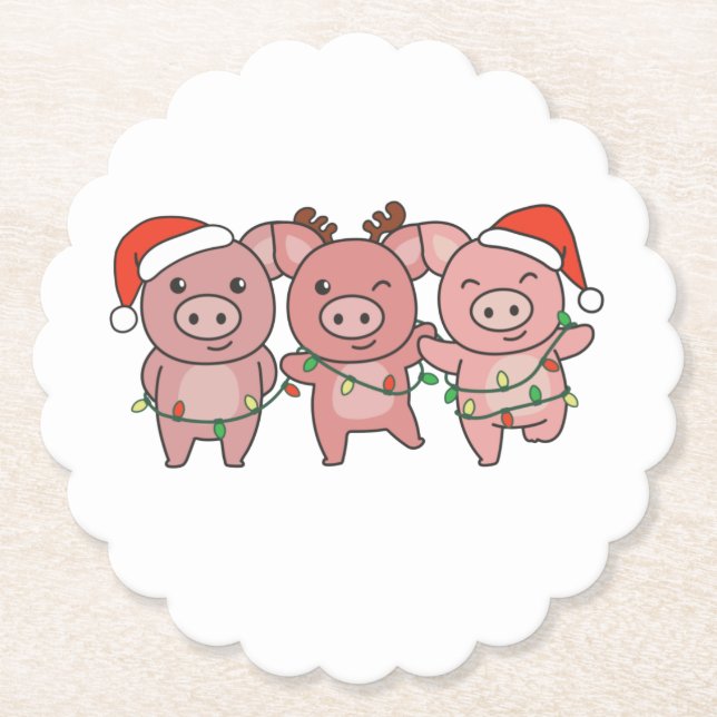 Dessous-de-verre En Papier Cochon Noël Animaux de Noël Cochons (Devant)