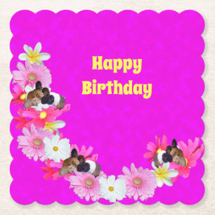 Dessous-de-verre En Papier Cochons Et Fleurs De Guinée Rose, Dessous de verre