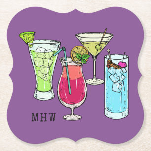 Dessous-de-verre En Papier Cocktails d'été dessous de verre de papier monogra